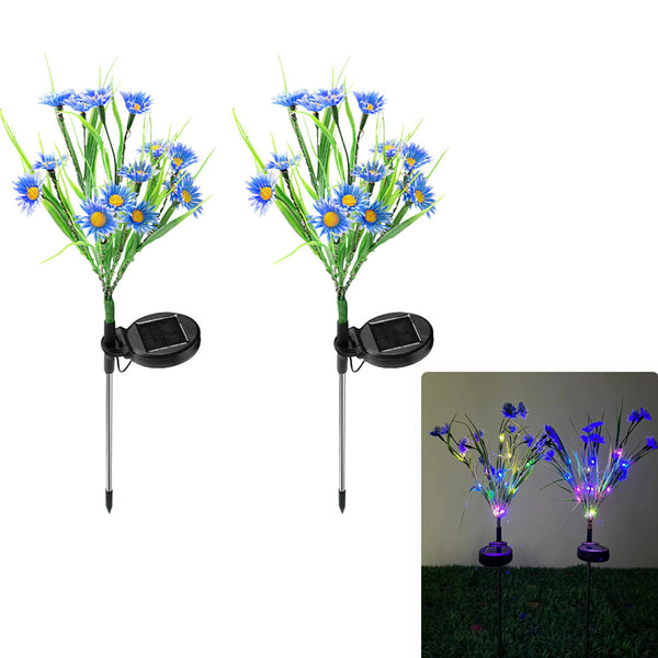 2Pcs Set Solar Flower Lights Garden LED Decorative Stake Light Outdoor Yard Patio Decor Blue