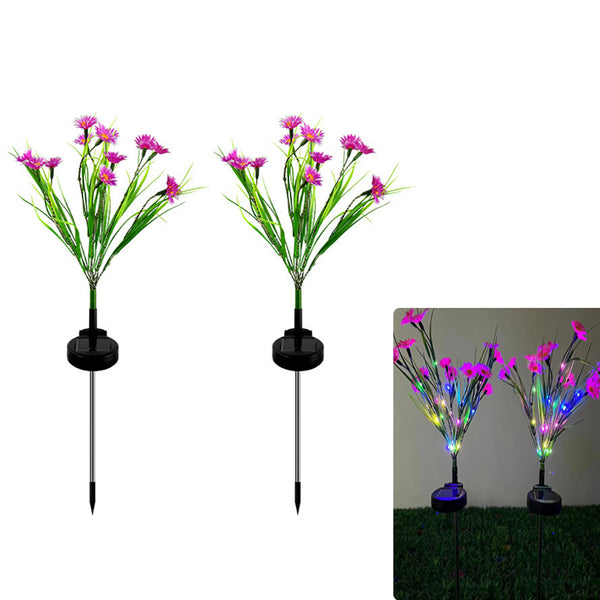 2Pcs Set Solar Flower Lights Garden LED Decorative Stake Light Outdoor Yard Patio Decor Pink