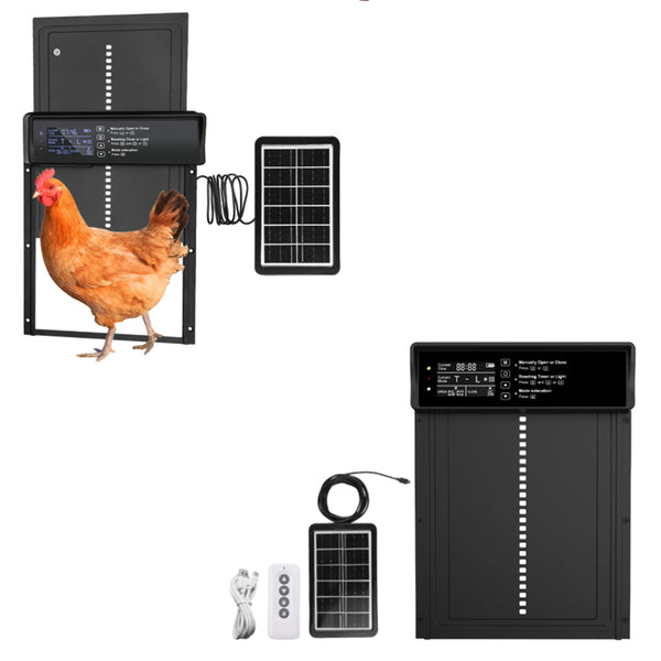 Solar Powered Automatic Chicken Coop Door LCD Display Light Sensor Chicken Door with Remote