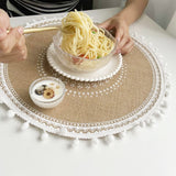 Set of 2Pcs Jute Woven Coaster Round Placemat Kitchen Dining Table Decor Style 1