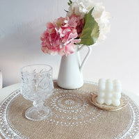 Set of 2Pcs Jute Woven Coaster Round Placemat Kitchen Dining Table Decor Style 1