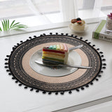 Set of 2Pcs Jute Woven Coaster Round Placemat Kitchen Dining Table Decor Style 2