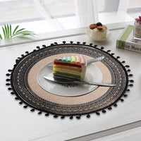 Set of 4Pcs Jute Woven Coaster Round Placemat Kitchen Dining Table Decor Style 1