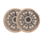 Set of 2Pcs Jute Woven Coaster Round Placemat Kitchen Dining Table Decor Style 3