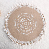 Set of 2Pcs Jute Woven Coaster Round Placemat Kitchen Dining Table Decor Style 1