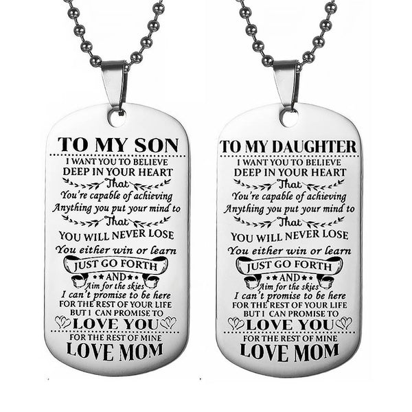 2Pcs MOM To Son Daughter Inspirational Necklace Inspirational Message Pendant Gifts