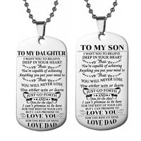 2Pcs DAD To Son Daughter Inspirational Necklace Inspirational Message Pendant Gift