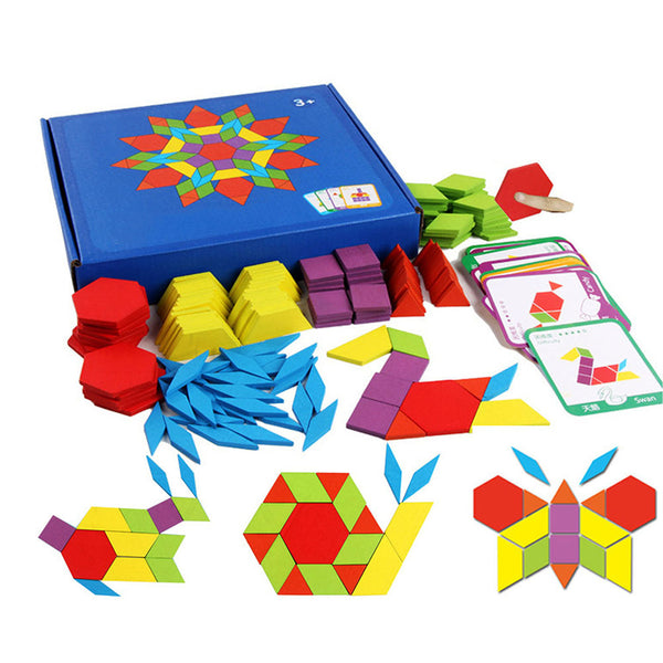 155Pcs Set Geometric Blocks Innovative Fun Early Educational Wooden Puzzle Set for Children