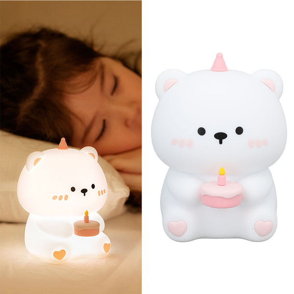 Cute Bear Silicone Night Light for Kids 3 Level Dimmable Nursery Night Light Rechargeable