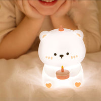 Cute Bear Silicone Night Light for Kids 3 Level Dimmable Nursery Night Light Rechargeable