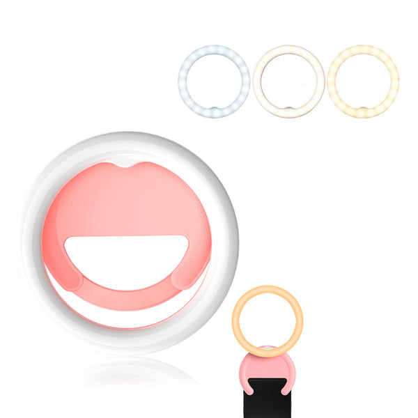 Portable Selfie Fill Light Mini Rotating Clip-On Ring Light for Cell Phone Laptop Photography Pink