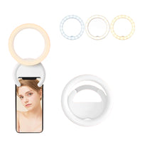 Portable Selfie Fill Light Mini Rotating Clip-On Ring Light for Cell Phone Laptop Photography White