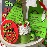 9Pcs Wooden Christmas Tiered Tray Decor Green Farmhouse Standing Signs Decorations Grinch Table Signs