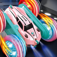 2.4 GHZ Remote Control Stunt Car 4WD Double Sided Rotating Crawler with Headlights Pink