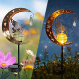 Solar Garden Stake Light Moon Fairy Glass Light with Angel Decor