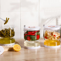 Pickles Jar with Strainer Flip Dry and Wet Dispenser Hourglass Jar with Airtight Lids and Forks