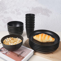 18pcs Set Wheat Straw Dinnerware Reusable Cups Plates Bowls Set Black