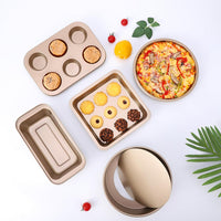 5Pcs Set Baking Pans Nonstick Bakeware Set Gold