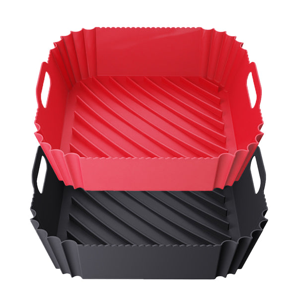 2Pcs Reusable Square Air Fryer Silicone Liner Pots Oven Baking Trays Red and Black