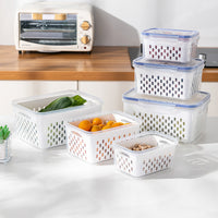 3Pcs Fridge Food Storage Container Set with Lids Plastic Fresh Food Saver with Strainer Blue