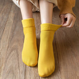 3 Pairs of Warm Plush Thermal Socks Thick Winter Snow Boot Socks for Women Yellow