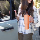 40oz Insulated Tumbler Stainless Steel Drink Cup with Handle and Straw Lid Orange