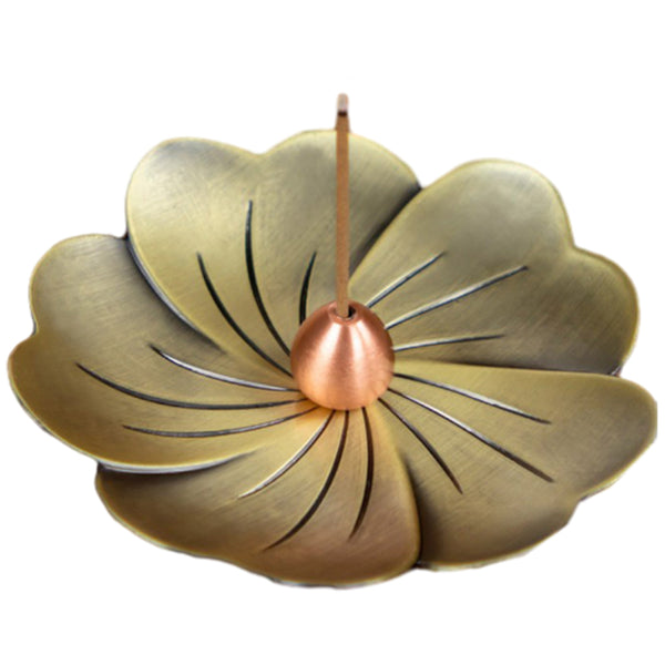 Stick Incense Holder with Detachable Ash Catcher Lotus Sandalwood Burner Plate Home Decor Bronze