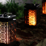 Solar  Flickering Flame Lantern Light Circular Hollowed-out Decorative Hanging Lights Garden Patio Deck Yard Decor