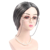 7Pcs Set Old Lady Costume Set Grandmother Wig Granny Glasses Necklace Granny Accessory for Cosplay Party Style 3