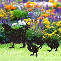 4Pcs Set Metal Chicken Decorative Garden Stakes Chicken Family Silhouette Stake Outdoor Garden Decor