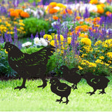 4Pcs Set Metal Chicken Decorative Garden Stakes Chicken Family Silhouette Stake Outdoor Garden Decor