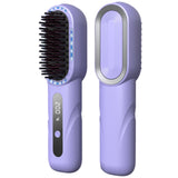 Cordless Hair Straightener Brush Portable Heated Straightening Comb Purple