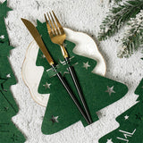 24Pcs Set Cutlery Bag Christmas Table Decoration Dinner Knife Fork Holder Tableware Organizer Green