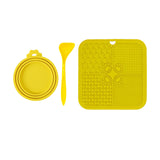 3Pcs Dog Feeding Set Silicone Pet Slow Feeder Lick Mat with Can Lids and Spoon Yellow