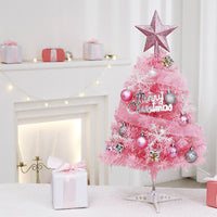 Artificial Mini Tabletop Christmas Tree  Pink Xmas Tree with LED Lights Treetop Ornaments