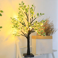 LED Green Leaf Tree Lamp Bedside Night Light Home Office Decor Black