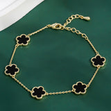 Dainty 5-Clover Bracelet Tarnish-Free Double Sided Bracelet for Women Black