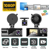 3 Channel Wi-Fi Dash Cam with Night Vision Front and Rear Dashcam