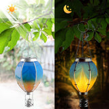 Solar Lantern Flame Light Hanging Hot Air Balloon Light Outside Garden Patio Decor Blue