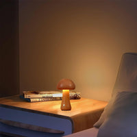 Cordless Wooden Mushroom Lamp Touch Dimmable Table Lamp Rechargeable Night Light