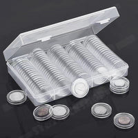 100Pcs Clear Plastic Coin Round Capsules with Storage Organizer and Foam Gasket for Coin Collection