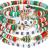 6Pcs Christmas Bracelets Elastic Cute Letter Bracelet Hand Decoration Green