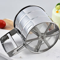 Stainless Steel Flour Sifter One Hand Press Crank Sifter for Powdered Sugar Shaker Duster Baking Tool