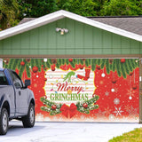 Merry Christmas Banner Holiday Garage Door Decorations Backdrop Background Party Supplies Red