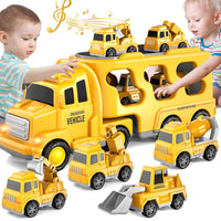 Kids LED Toy Cars Set Music Sound Truck Car with 6 Mini Cars Christmas Birthday Surprise Yellow