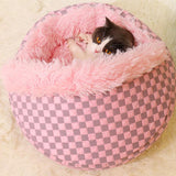 Winter Warm Pet Bed Cat and Dog Nest Plush Semi-Closed Pet Bed Sofa Pink