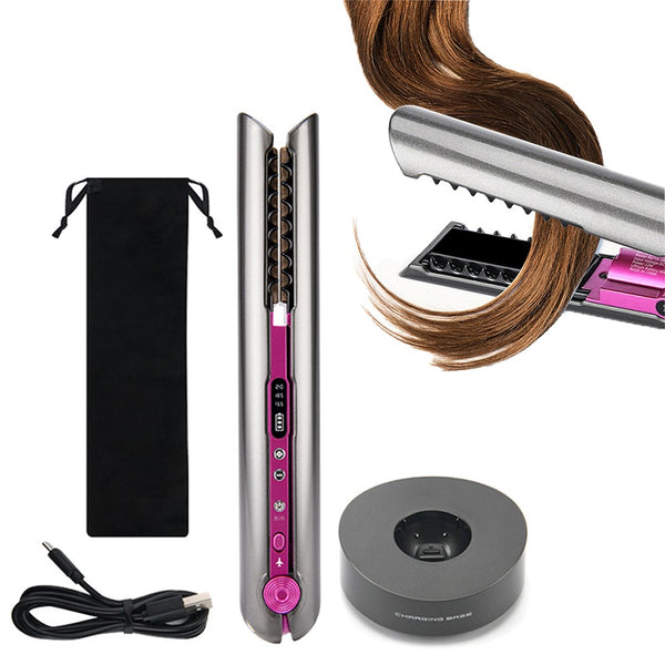 2-in-1 Cordless Flat Iron Curling Iron Rechargeable Hair Straightener Travel Portable Hair Curler