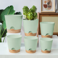 Set of 6Pcs Self Watering Planters Nursery Plant Pots Plastic Flower Pots with Drainage Hole for Indoor Outdoor Plants Green