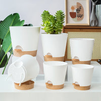 Set of 6Pcs Self Watering Planters Nursery Plant Pots Plastic Flower Pots with Drainage Hole for Indoor Outdoor Plants White