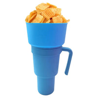 Multifunctional Stadium Tumbler Popcorn Cup Reusable Snack Bowl with Straw Blue